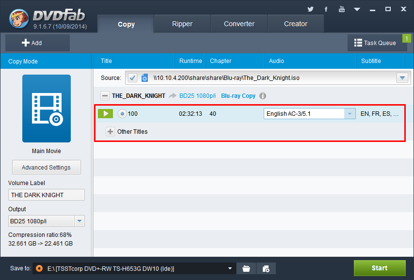 DVDFab Bluray Copy Main Movie