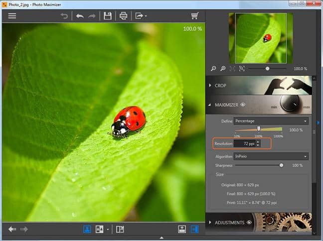 Convert low resolution image to high resolution:2.4 Fotophire Maximizer