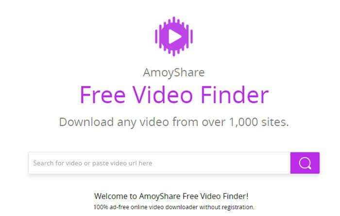 Top 11 des YouTube downloader en ligne gratuits:8. AmoyShare Free Video Finder