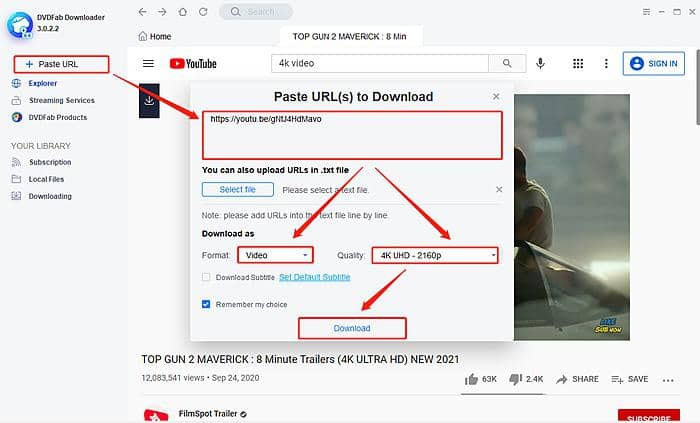 URL download for YouTube video player