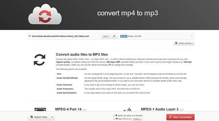 線上將任何內容轉檔MP3：cloud convert