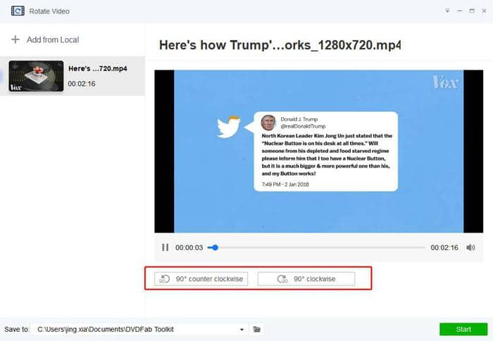 Rotate video to different orientation