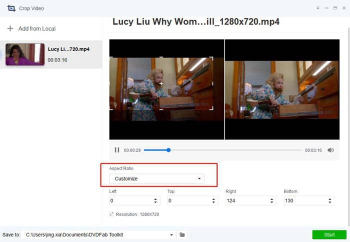Crop video to remove the unwanted outer area